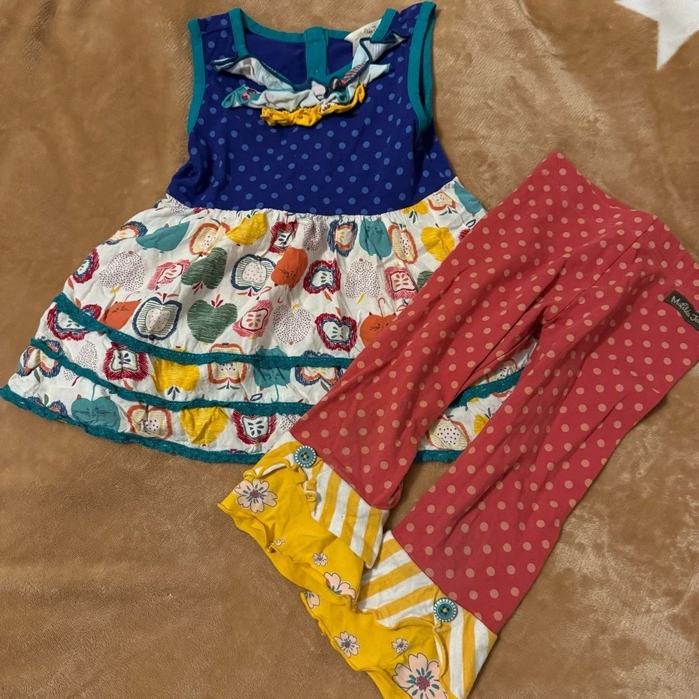 Matilda Jane Girls Apple of my Eye Dress & Hall Pass Scrappy Leggings Set Size 4